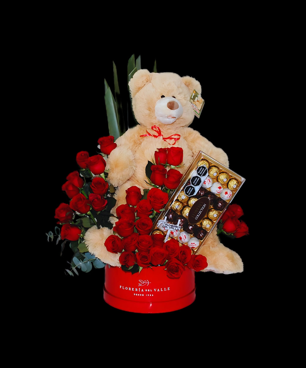 Bombonera Metal con Rosas y Oso