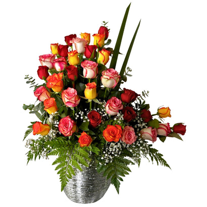 Cerámica con rosas de colores grande