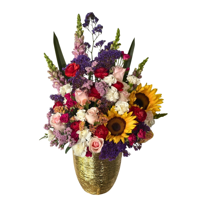 Base de ceramica chica con flores mixtas premium