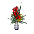 Florero Estilizado chico talavera con Rosas Rojas