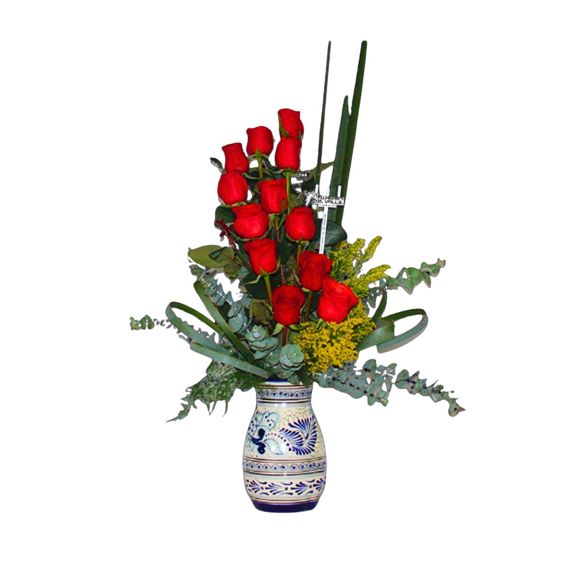 Florero Estilizado chico talavera con Rosas Rojas