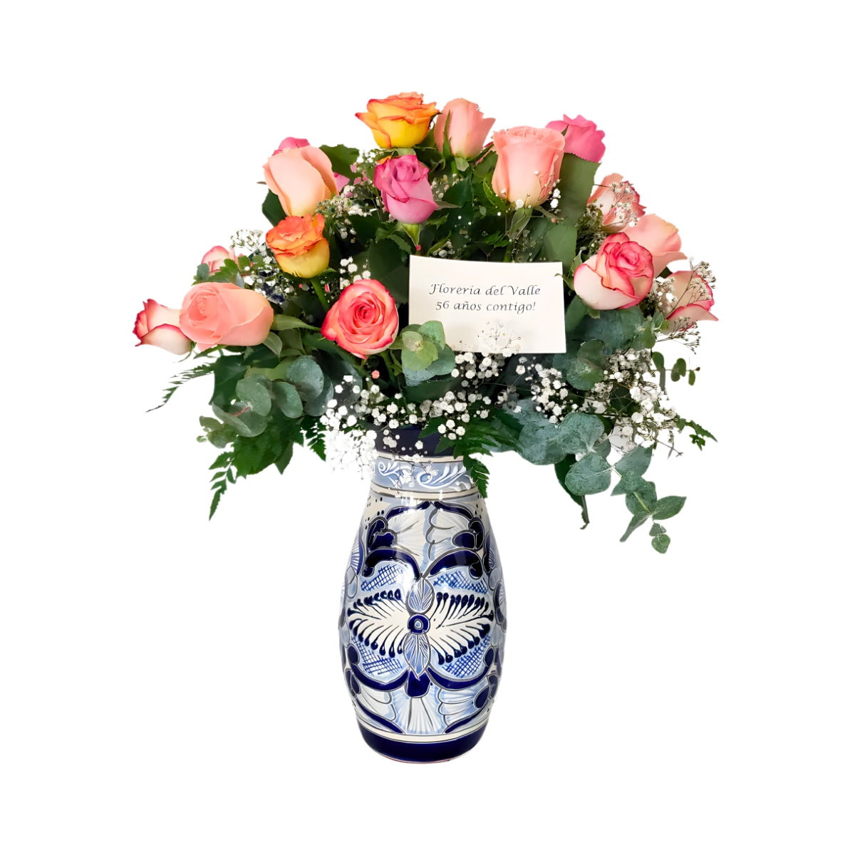 Florero Estilizado Grande Talavera con Rosas