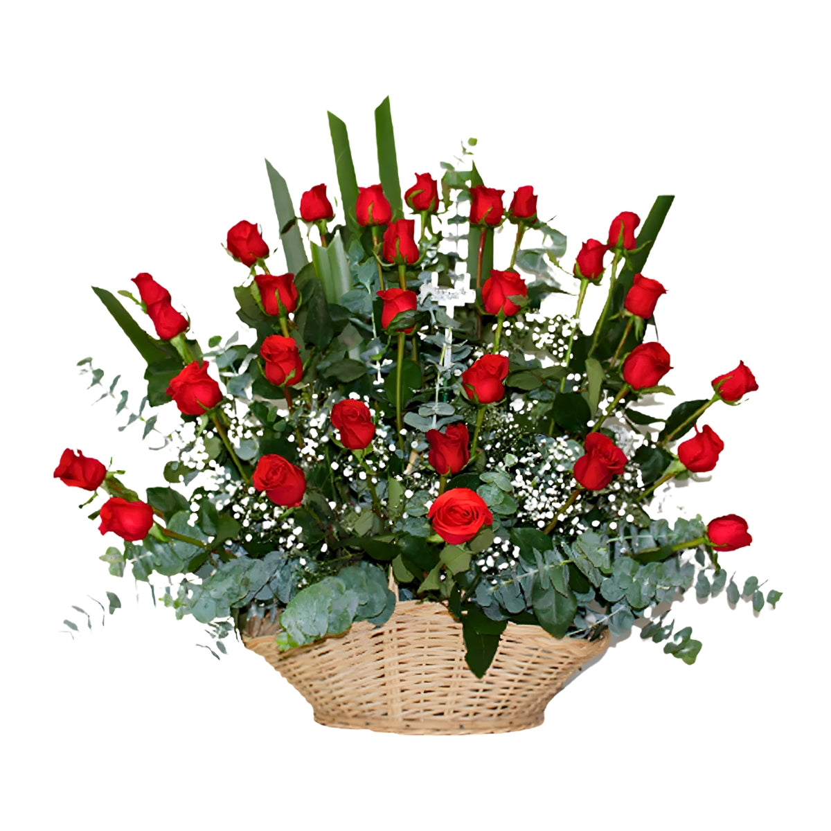 Canasta Clásica Mediana con Rosas Rojas