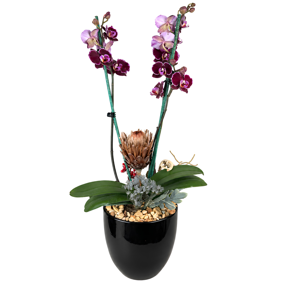 Cerámica negra con orquídea