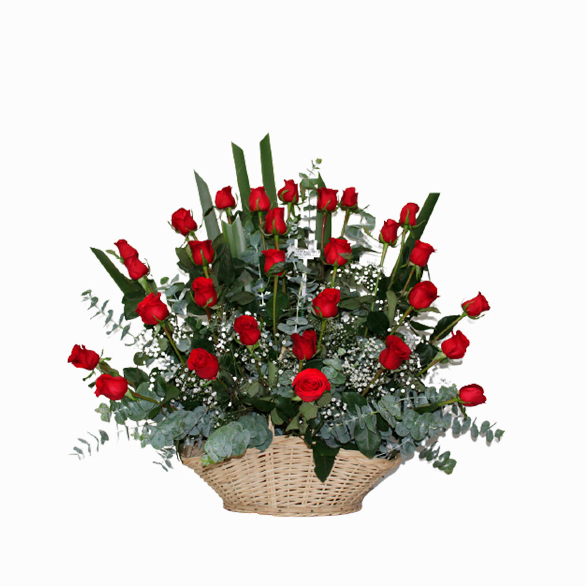 Canasta Clásica Mediana con Rosas Rojas