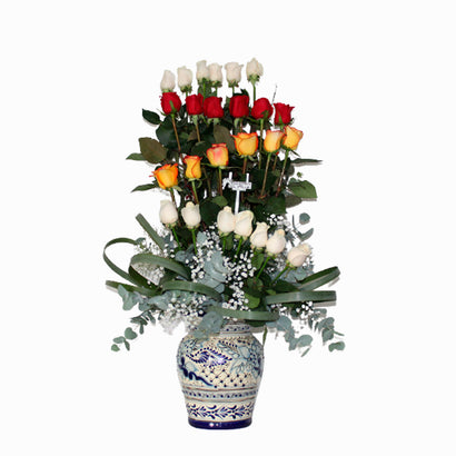 Base Talavera Con Rosas en Zig Zag