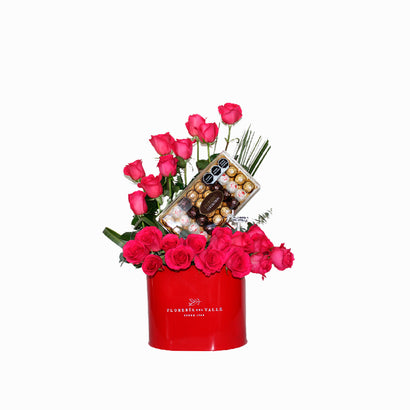 Base Roja de  Metal con Chocolates