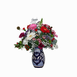 Florero Estilizado Chico Talavera con Flores Mixtas