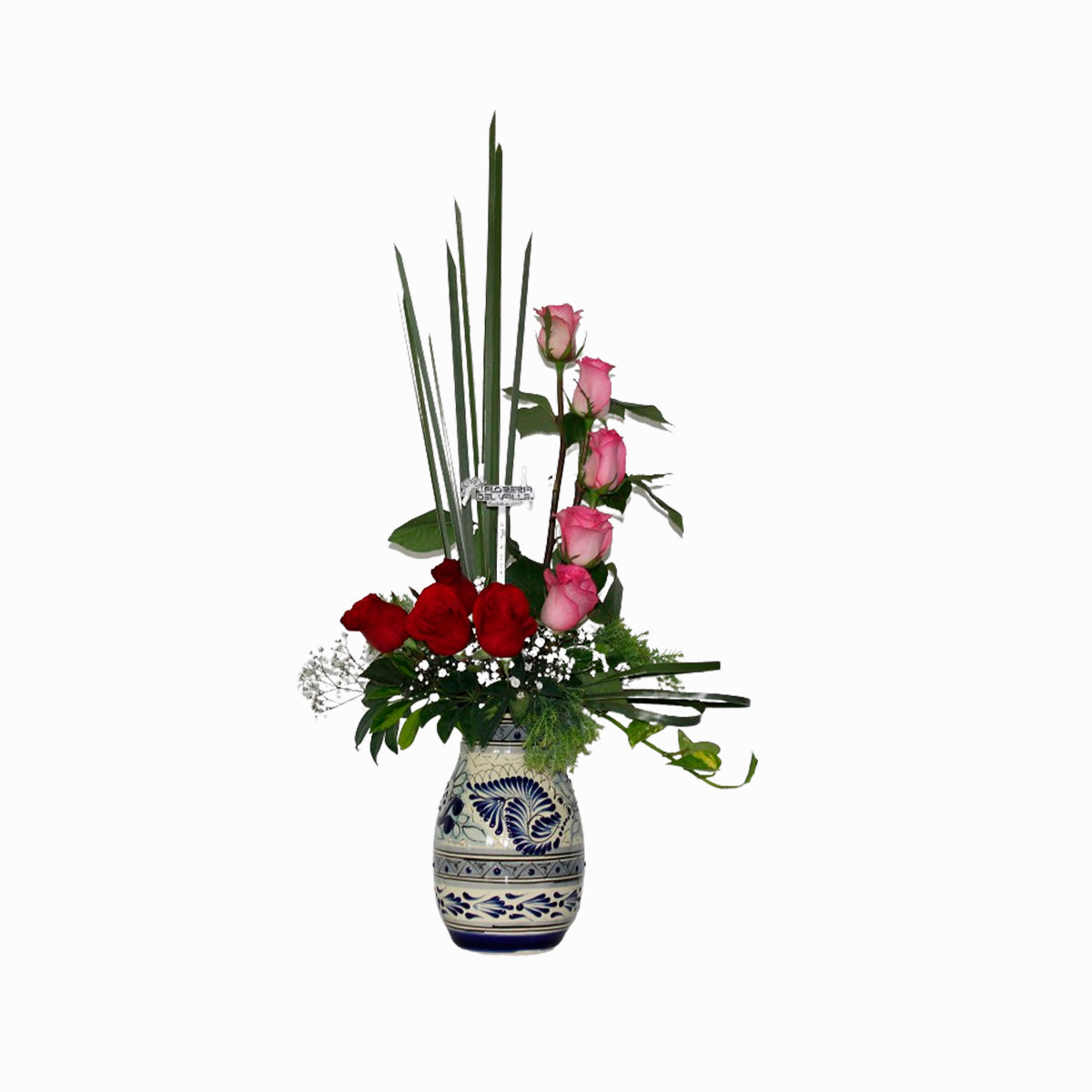 Florero Estilizado Chico talavera con Rosas de colores