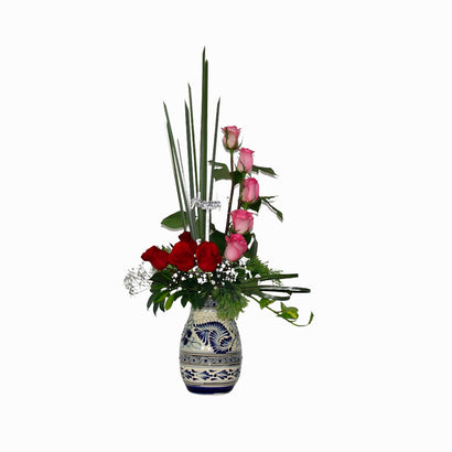 Florero Estilizado Chico talavera con Rosas de colores