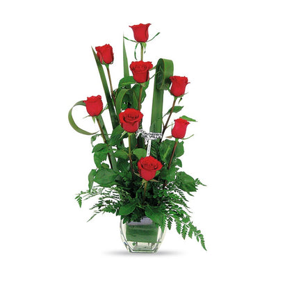 Votivo de Vidrio con Rosas Rojas